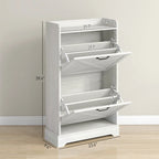 Slim Shoe Cabinet, Farmhouse Hidden Shoe Storage Cabinet with 2 Flip Drawers and Adjustable Shelves for 8 Pairs of Shoes