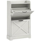 Slim Shoe Cabinet, Farmhouse Hidden Shoe Storage Cabinet with 2 Flip Drawers and Adjustable Shelves for 8 Pairs of Shoes