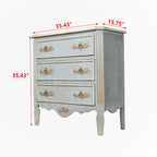 Distressed Light Blue Solid Wood Cabinet with Cream Top and Two Drawers