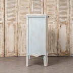 Distressed Light Blue Solid Wood Cabinet with Cream Top and Two Drawers