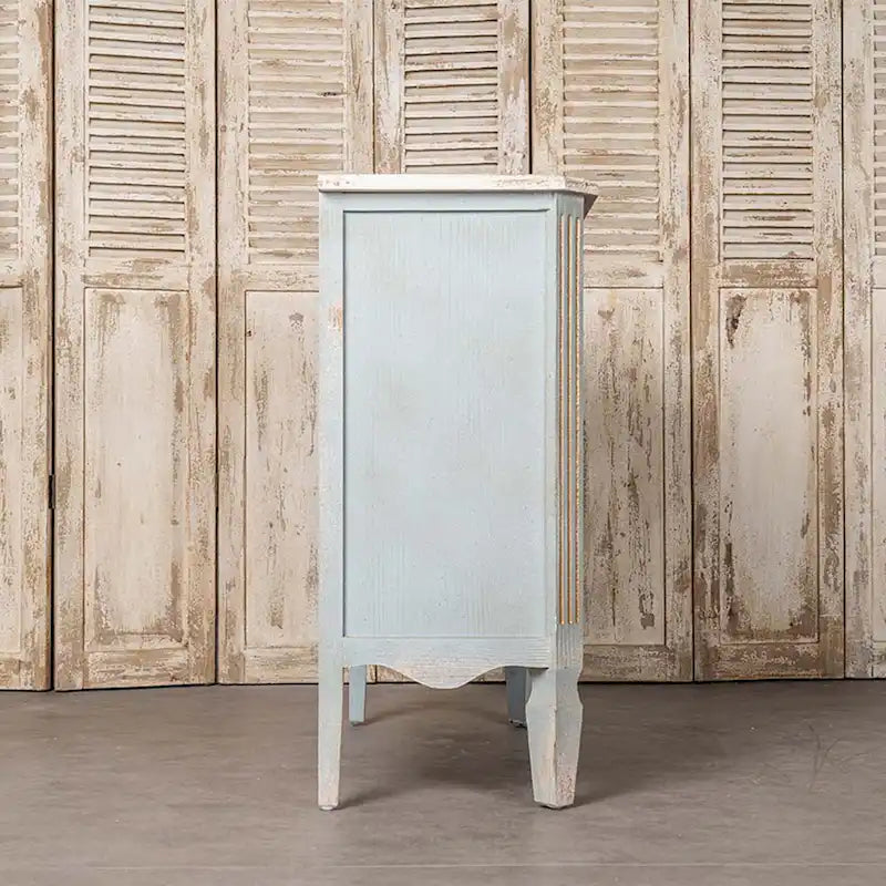 Distressed Light Blue Solid Wood Cabinet with Cream Top and Two Drawers