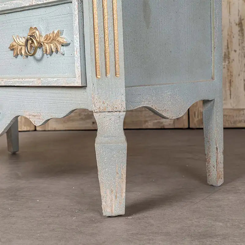 Distressed Light Blue Solid Wood Cabinet with Cream Top and Two Drawers