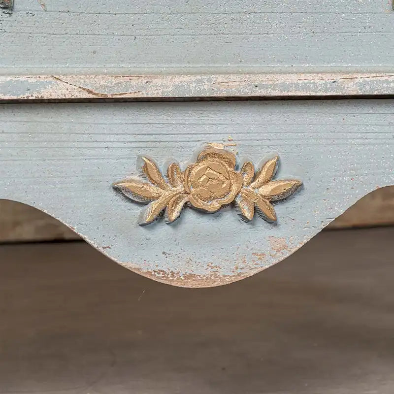 Distressed Light Blue Solid Wood Cabinet with Cream Top and Two Drawers
