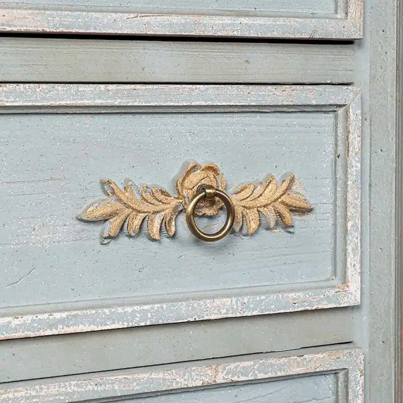 Distressed Light Blue Solid Wood Cabinet with Cream Top and Two Drawers