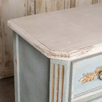 Distressed Light Blue Solid Wood Cabinet with Cream Top and Two Drawers
