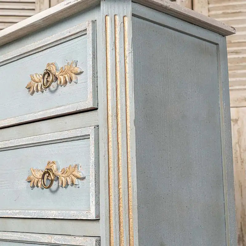 Distressed Light Blue Solid Wood Cabinet with Cream Top and Two Drawers