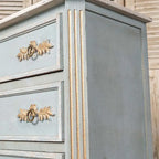 Distressed Light Blue Solid Wood Cabinet with Cream Top and Two Drawers