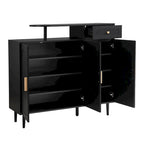 Elegant Shoe Cabinet with Arched Doors and Drawer, Cream Style Storage Sideboard with Adjustable Shelves and Solid Wood Legs