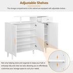 Elegant Shoe Cabinet with Arched Doors and Drawer, Cream Style Storage Sideboard with Adjustable Shelves and Solid Wood Legs