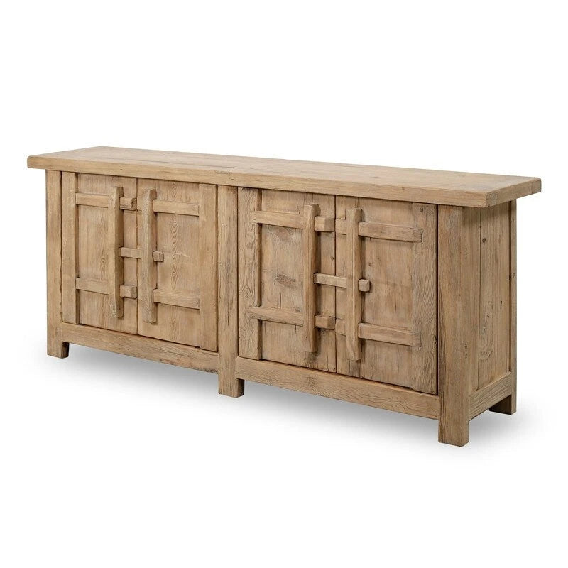 91 Inch Handcrafted Sideboard Cabinet Weathered Natural Wood Finish