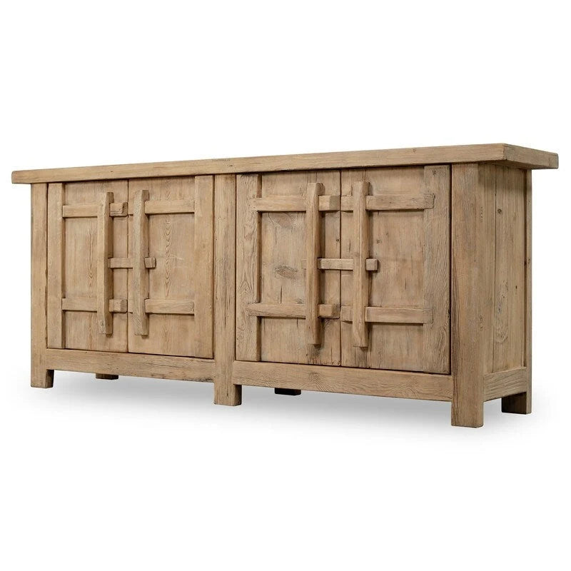 91 Inch Handcrafted Sideboard Cabinet Weathered Natural Wood Finish