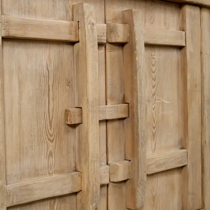 91 Inch Handcrafted Sideboard Cabinet Weathered Natural Wood Finish