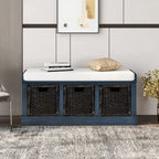 Rustic Storage Bench with 3 Removable Classic Rattan Basket