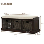 Rustic Storage Bench with 3 Removable Classic Rattan Basket