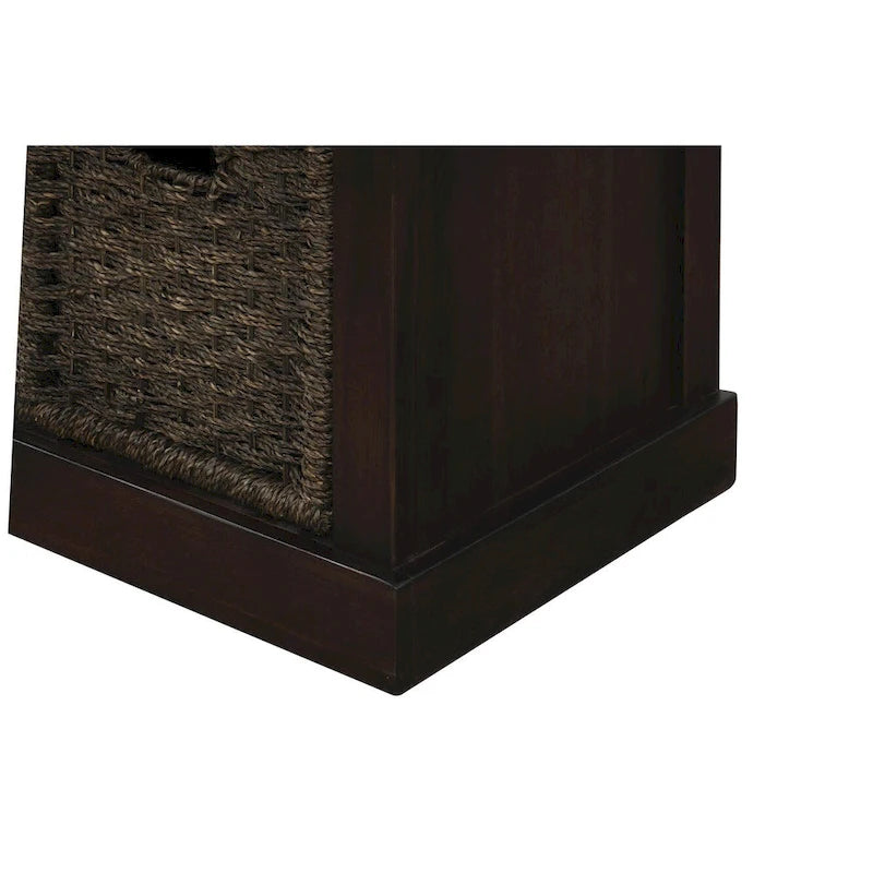 Rustic Storage Bench with 3 Removable Classic Rattan Basket