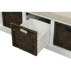 Rustic Storage Bench with 3 Removable Classic Rattan Basket