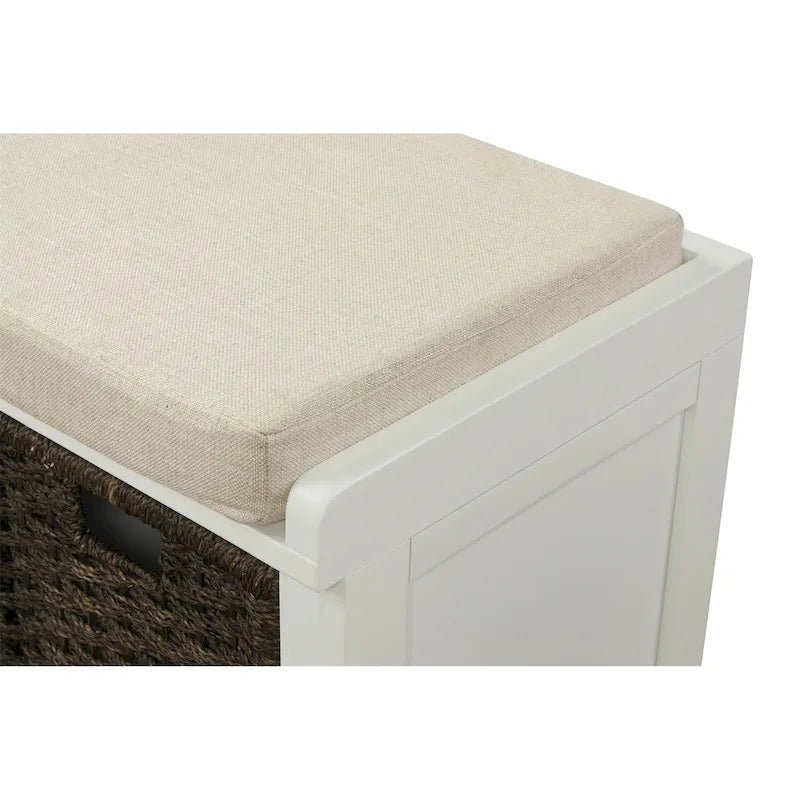 Rustic Storage Bench with 3 Removable Classic Rattan Basket