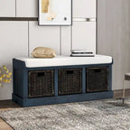 Rustic Storage Bench with 3 Removable Classic Rattan Basket