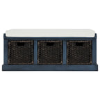 Rustic Storage Bench with 3 Removable Classic Rattan Basket
