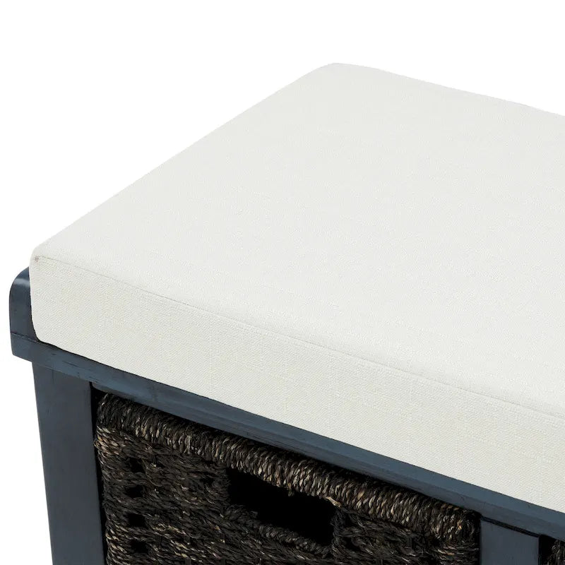 Rustic Storage Bench with 3 Removable Classic Rattan Basket