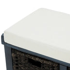 Rustic Storage Bench with 3 Removable Classic Rattan Basket