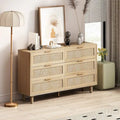 6-Drawer Rattan Storage Cabinet with Wood Color Finish for Bedroom