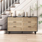 6-Drawer Rattan Storage Cabinet with Wood Color Finish for Bedroom