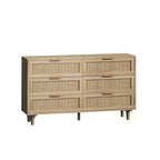 6-Drawer Rattan Storage Cabinet with Wood Color Finish for Bedroom