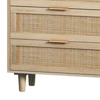 6-Drawer Rattan Storage Cabinet with Wood Color Finish for Bedroom