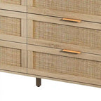 6-Drawer Rattan Storage Cabinet with Wood Color Finish for Bedroom
