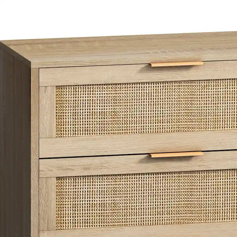 6-Drawer Rattan Storage Cabinet with Wood Color Finish for Bedroom