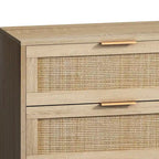 6-Drawer Rattan Storage Cabinet with Wood Color Finish for Bedroom