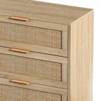 6-Drawer Rattan Storage Cabinet with Wood Color Finish for Bedroom