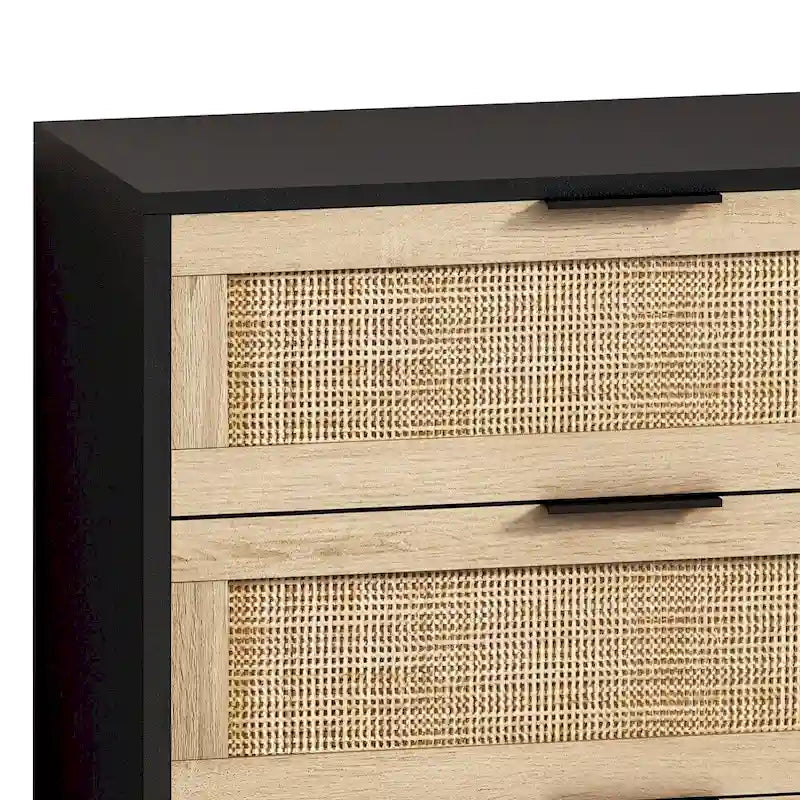 6-Drawer Rattan Storage Cabinet with Wood Color Finish for Bedroom
