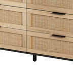 6-Drawer Rattan Storage Cabinet with Wood Color Finish for Bedroom