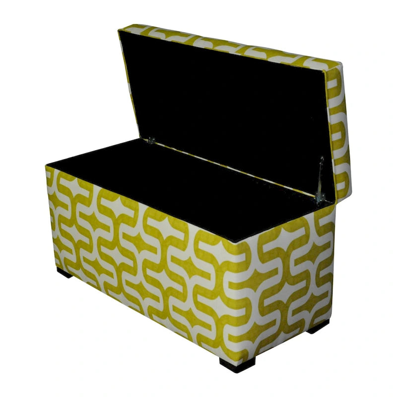 Green Patterned Fabric Upholstered Storage Trunk with Fire-Retardant Foam