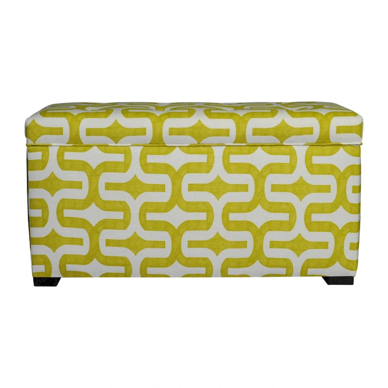Green Patterned Fabric Upholstered Storage Trunk with Fire-Retardant Foam