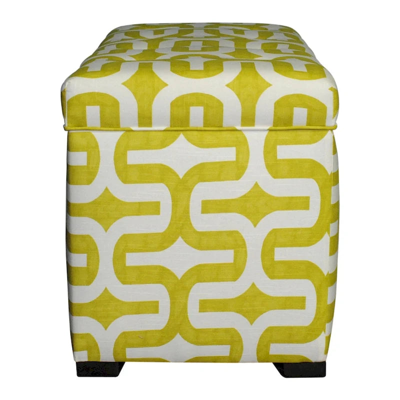Green Patterned Fabric Upholstered Storage Trunk with Fire-Retardant Foam
