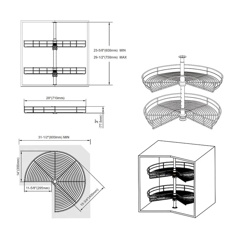 Lazy Susan 28 Diameter - 270 Degree Double Rack Stainless Steel