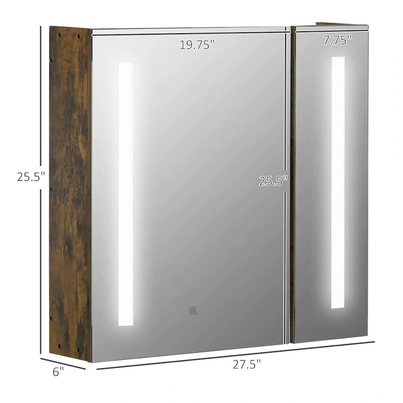 27.5 Inch x 25.5 Inch LED Lighted Medicine Cabinet with Mirror, Wall Mounted Dimmable Bathroom Cabinet