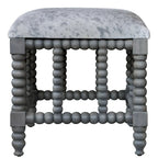 Small Bench with Faux Cow Hide Upholstery and Turned Wood Base