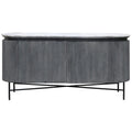 Racetrack Sideboard Cabinet with Granite Top and Metal Legs - White and Charcoal Finish