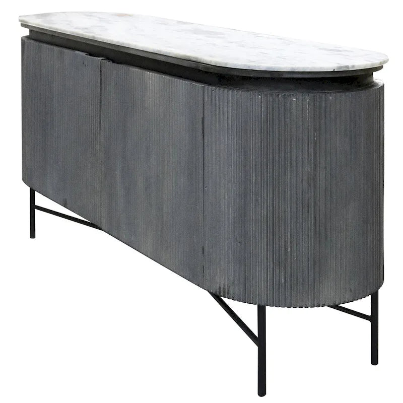 Racetrack Sideboard Cabinet with Granite Top and Metal Legs - White and Charcoal Finish