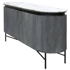 Racetrack Sideboard Cabinet with Granite Top and Metal Legs - White and Charcoal Finish