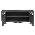 Racetrack Sideboard Cabinet with Granite Top and Metal Legs - White and Charcoal Finish