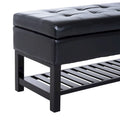 Black PU Leather Tufted Shoe Rack Ottoman Storage Bench with Slatted Base