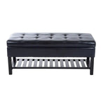 Black PU Leather Tufted Shoe Rack Ottoman Storage Bench with Slatted Base