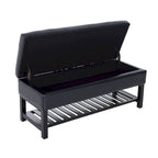 Black PU Leather Tufted Shoe Rack Ottoman Storage Bench with Slatted Base