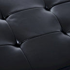 Black PU Leather Tufted Shoe Rack Ottoman Storage Bench with Slatted Base