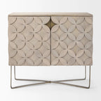 Light Brown Solid Wood w/ Gold Iron Base & 2 Door Accent Cabinet